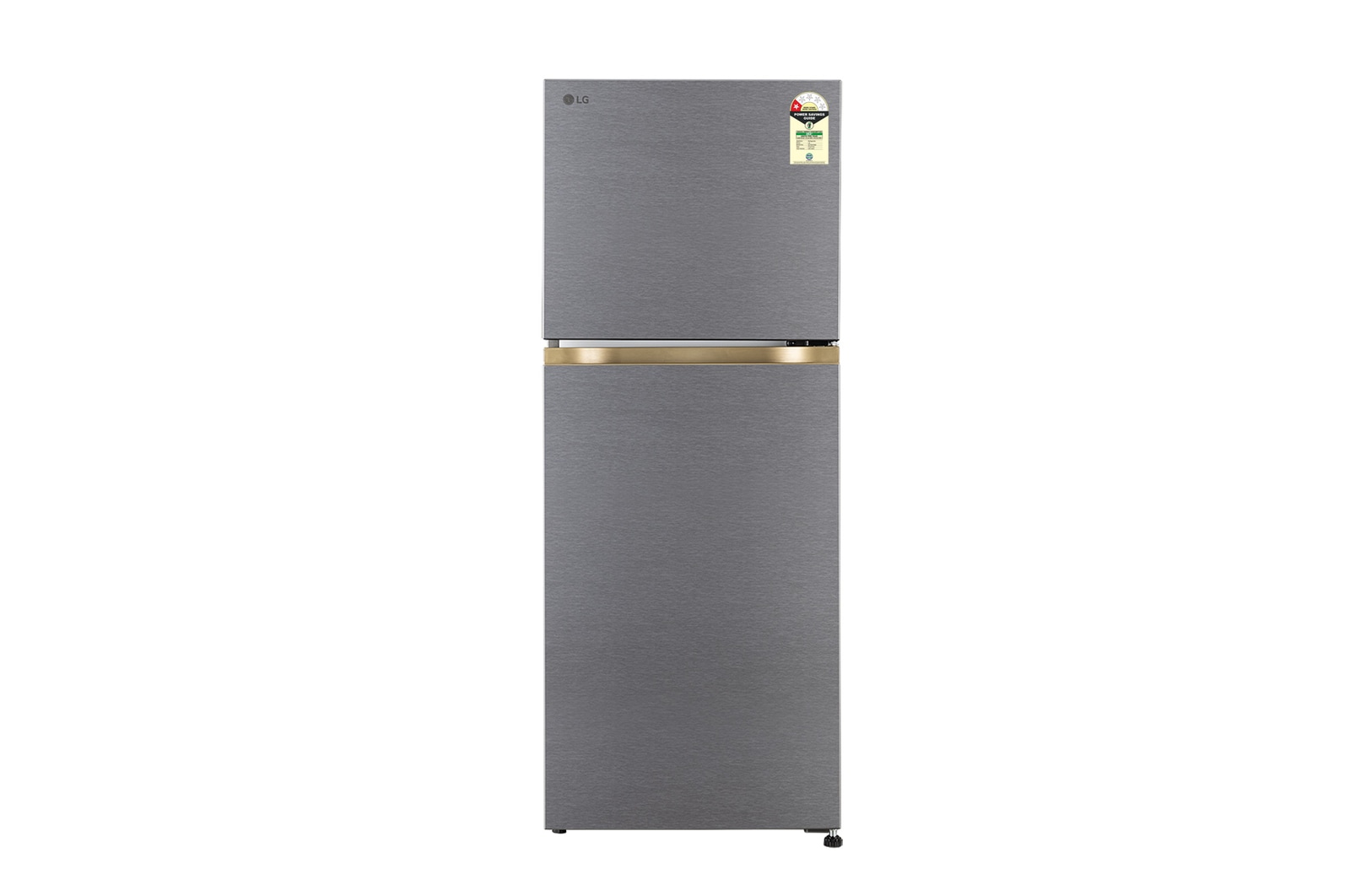 Front view of LG 225L Double Door Refrigerator with Smart Mode, Auto Smart Connect, Smart Inverter Compressor, Multi Air Flow, Dazzle Steel, 2 Star GLT2216WYDS