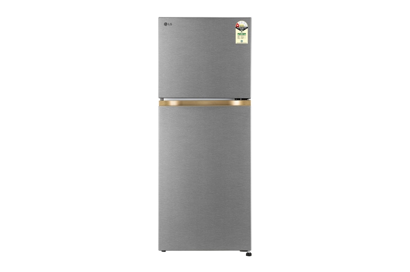 Front view of LG 225L Double Door Refrigerator with Smart Mode, Auto Smart Connect, Smart Inverter Compressor, Multi Air Flow, Dazzle Steel, 2 Star GLT2216WYDS