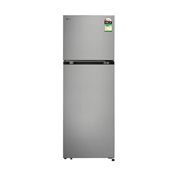 Front view of LG 251 L Double Door Refrigerator with Smart Inverter Compressor, Multi-Air Flow, Shiny Steel, 1 Star GLT2516WWPZ