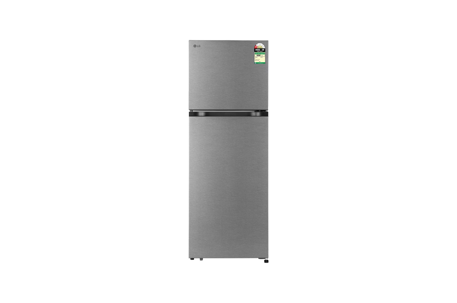 Front view of LG 251L Double Door Refrigerator with Smart Mode, Auto Smart Connect, Smart Inverter Compressor, Multi Air Flow, Dazzle Steel, 1 Star GLT2516WXDS