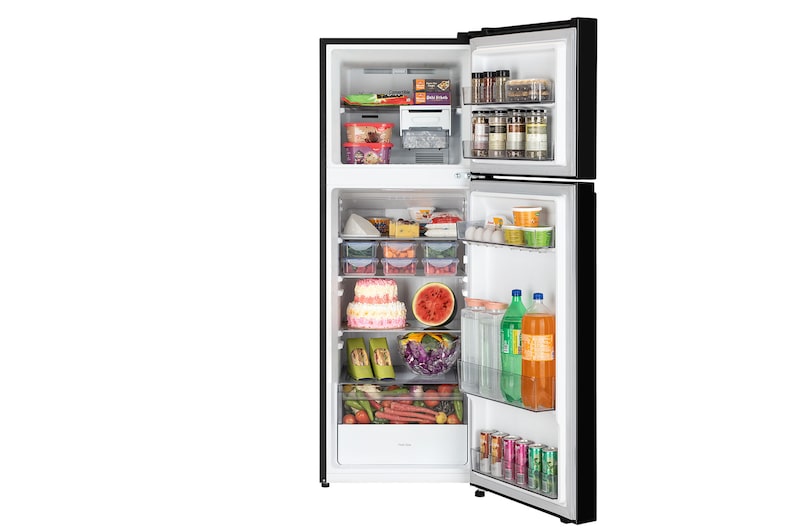 LG 225L Double Door Refrigerator, Convertible, Auto Smart Connect, Smart Inverter Compressor, Multi Air Flow, Onyx Black, 2 Star, GL-S252ZOBY, Door Open