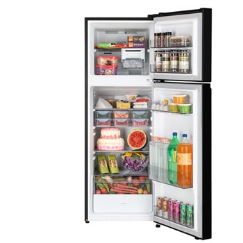 LG 225L Double Door Refrigerator, Convertible, Auto Smart Connect, Smart Inverter Compressor, Multi Air Flow, Onyx Black, 2 Star, GL-S252ZOBY, Door Open