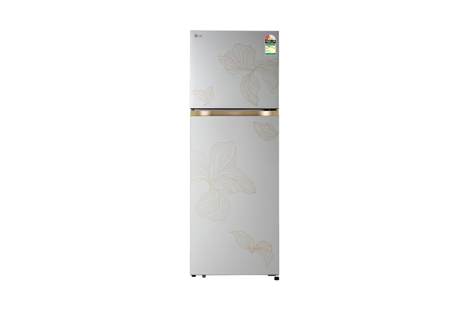 Front view of LG 251L Double Door Refrigerator, Convertible, Auto Smart Connect, Smart Inverter Compressor, Multi Air Flow, Radiant Inox, 2 Star GLT2526XWRI