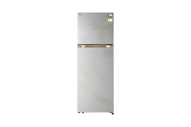 Front view of LG 251L Double Door Refrigerator, Convertible, Auto Smart Connect, Smart Inverter Compressor, Multi Air Flow, Radiant Inox, 2 Star GLT2526XWRI