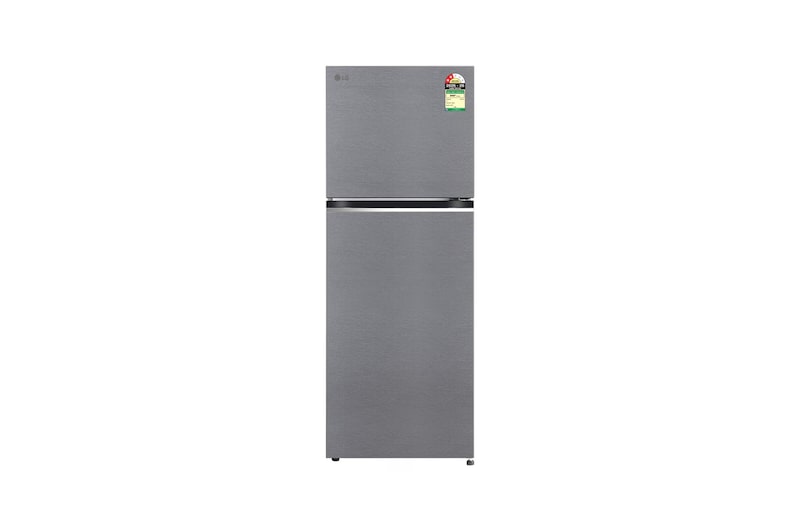 Front view of LG 322 L Double Door Refrigerator, Smart Inverter Compressor, Smart Diagnosis, Auto Smart Connect, Dazzle Steel, 2 Star GLT3226SNDS