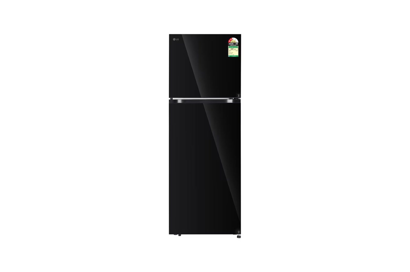 Front view of LG 343L Double Door Refrigerator, Convertible, Smart Diagnosis™, Black Mirror Finish, 2 Star GLT3426SNBM