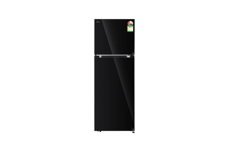 Front view of LG 343L Double Door Refrigerator, Convertible, Smart Diagnosis™, Black Mirror Finish, 2 Star GLT3426SNBM