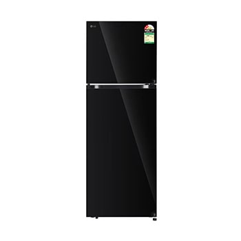 Front view of LG 343L Double Door Refrigerator, Convertible, Smart Diagnosis™, Black Mirror Finish, 2 Star GLT3426SNBM