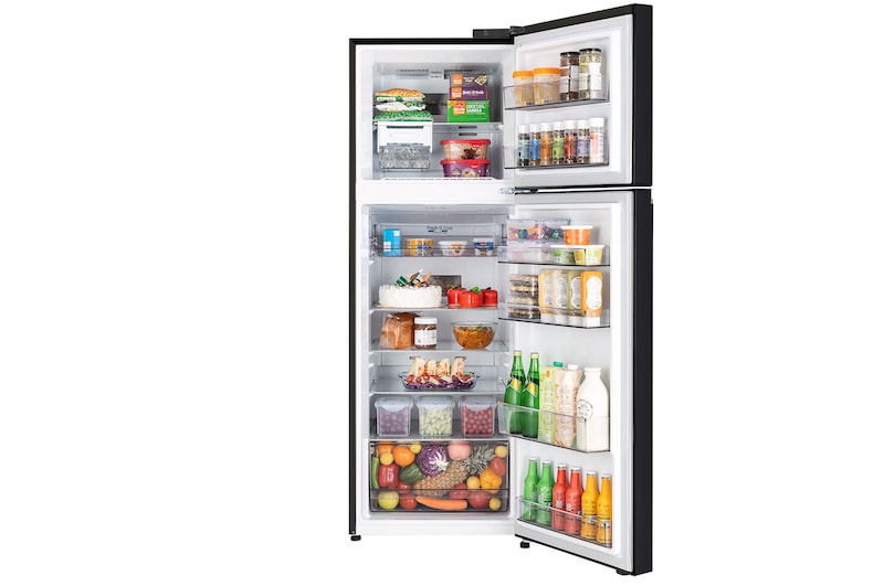 LG 343L Double Door Refrigerator, Convertible, Smart Diagnosis™, Black Mirror Finish, 2 Star, GL-S382SBMY, Door Open