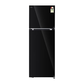 Front view of LG 343L Double Door Refrigerator, Convertible, Smart Diagnosis™, Black Mirror Finish, 2 Star GLT3426SNBM