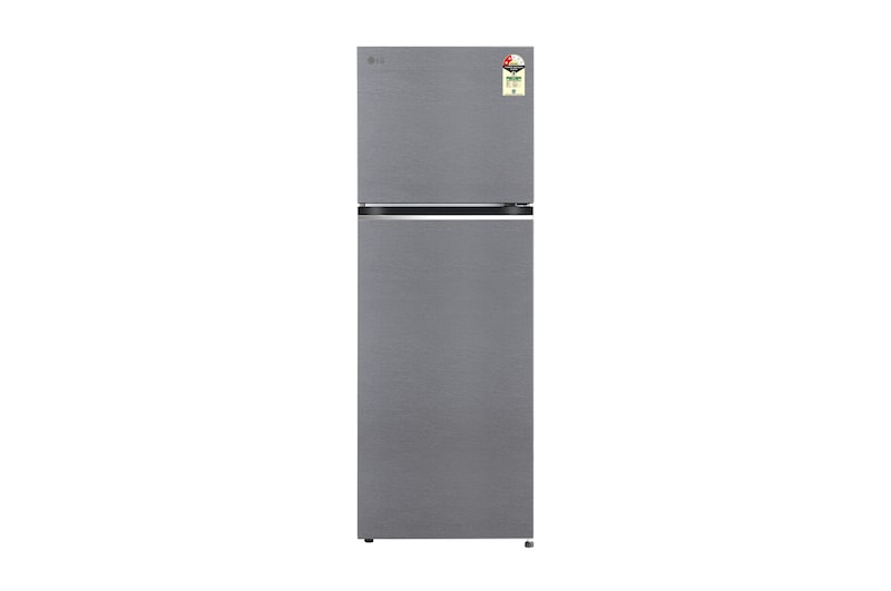 Front view of LG 343L Double Door Refrigerator, Convertible, Smart Diagnosis™, Shiny Steel Finish, Dazzle Steel, 2 Star GLT3426SNDS