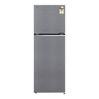 Front view of LG 343L Double Door Refrigerator, Convertible, Smart Diagnosis™, Shiny Steel Finish, Dazzle Steel, 2 Star GLT3426SNDS