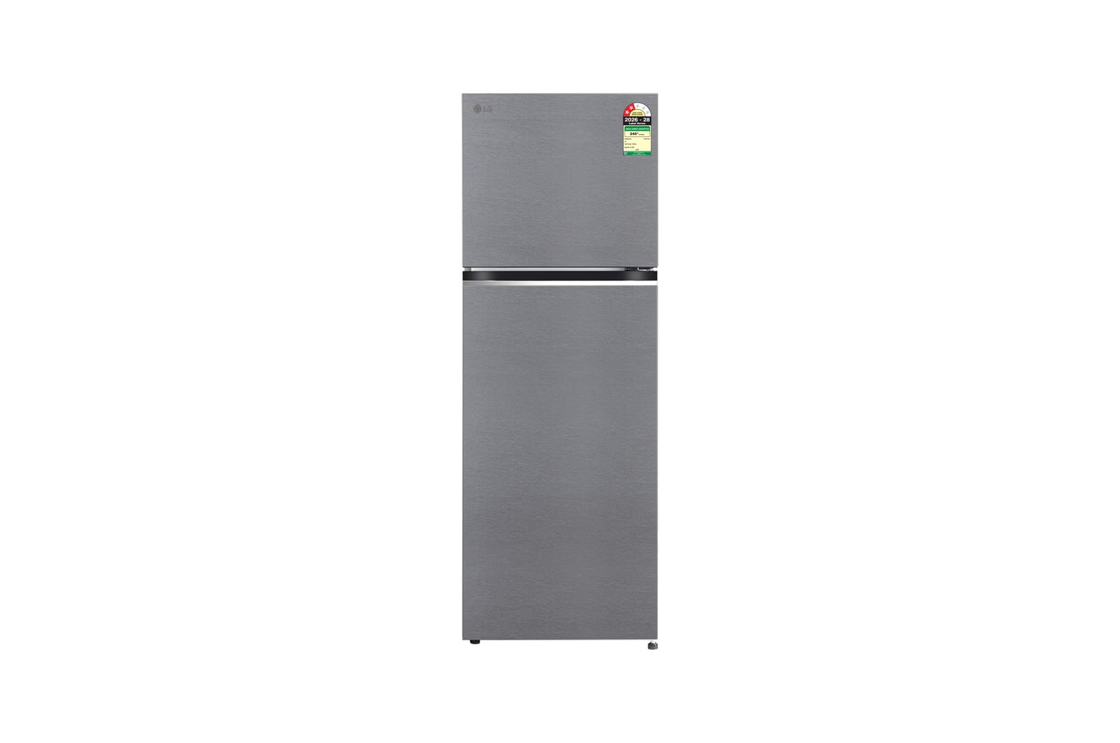 Front view of LG 343L Double Door Refrigerator, Convertible, Smart Diagnosis™, Shiny Steel Finish, Dazzle Steel, 2 Star GLT3426SNDS