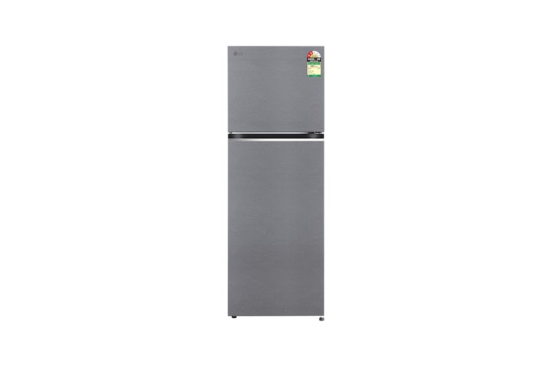 Front view of LG 343L Double Door Refrigerator, Convertible, Smart Diagnosis™, Shiny Steel Finish, Dazzle Steel, 2 Star GLT3426SNDS