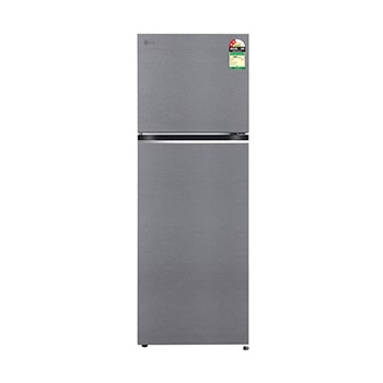 Front view of LG 343L Double Door Refrigerator, Convertible, Smart Diagnosis™, Shiny Steel Finish, Dazzle Steel, 2 Star GLT3426SNDS