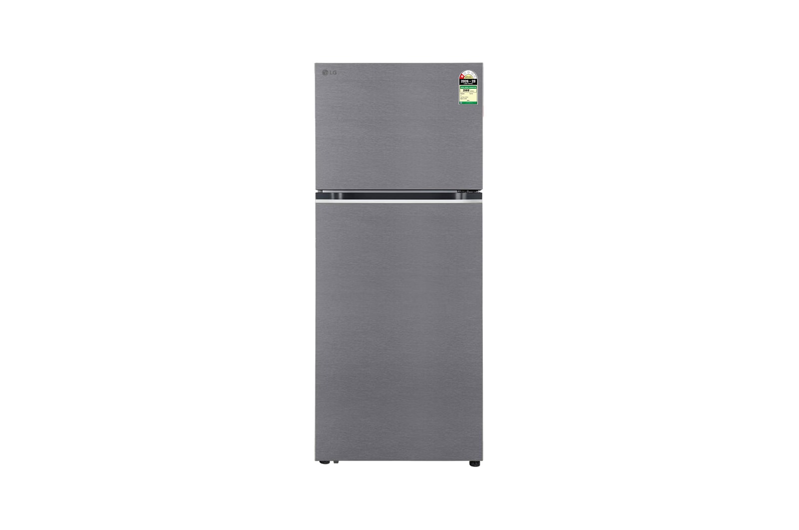 Front view of LG 380L Double Door Refrigerator, Smart Diagnosis™, Multi Air Flow, Dazzle Steel, 1 Star GLT3816NFDS