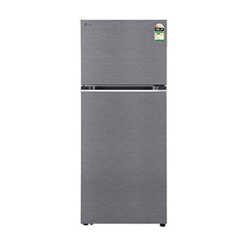 Front view of LG 380L Double Door Refrigerator, Smart Diagnosis™, Multi Air Flow, Dazzle Steel, 1 Star GLT3816NFDS
