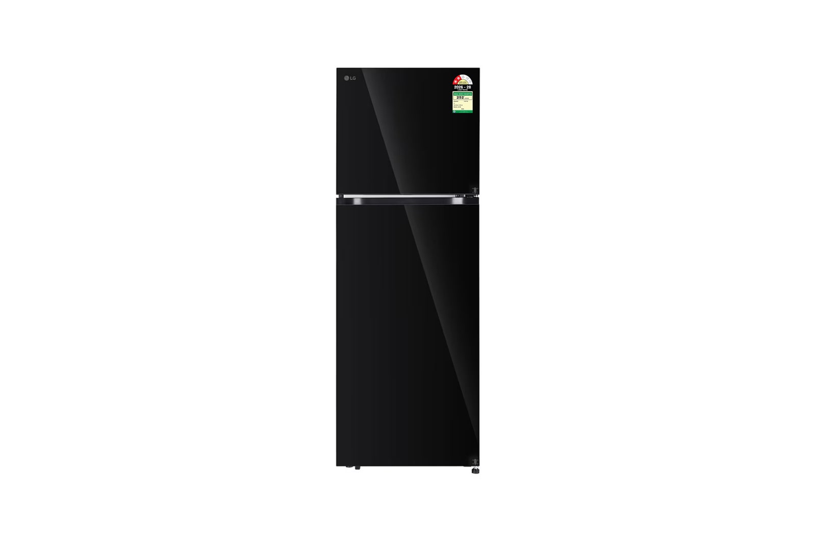 Front view of LG 398L Double Door Refrigerator, Convertible, Smart Diagnosis™, Black Mirror Finish, 2 Star GLT4026SNBM