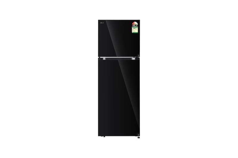 Front view of LG 398L Double Door Refrigerator, Convertible, Smart Diagnosis™, Black Mirror Finish, 2 Star GLT4026SNBM