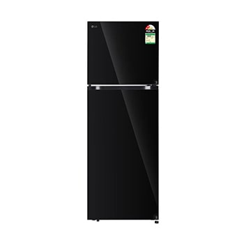 Front view of LG 398L Double Door Refrigerator, Convertible, Smart Diagnosis™, Black Mirror Finish, 2 Star GLT4026SNBM