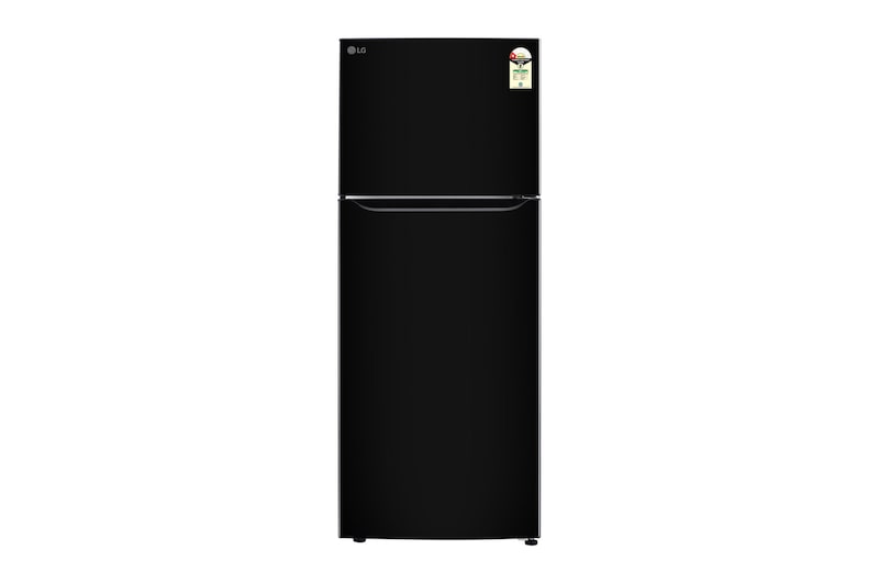 Front view of LG 446L Double Door Refrigerator, Convertible, Smart Diagnosis™, DoorCooling+™, Ebony Sheen Finish, 1 Star GLT4416CCES