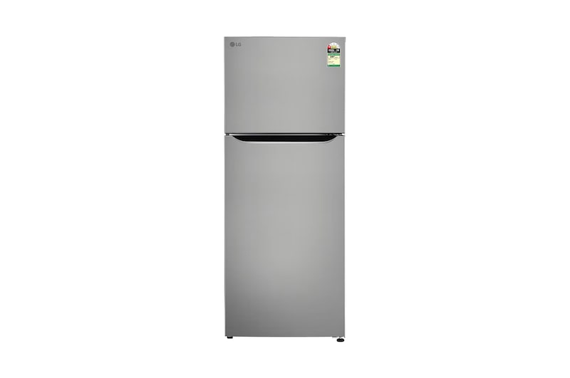 Front view of LG 446L Double Door Refrigerator, Convertible, Smart Diagnosis™, DoorCooling+™, Shiny Steel, 1 Star GLT4416CCPZ