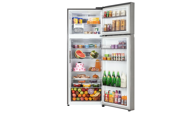 LG 466 L 1 Star Double Door Refrigerator with Smart Inverter Compressor, Door Cooling™ in Shiny Steel Finish, GL-T492NPZR, Door Open