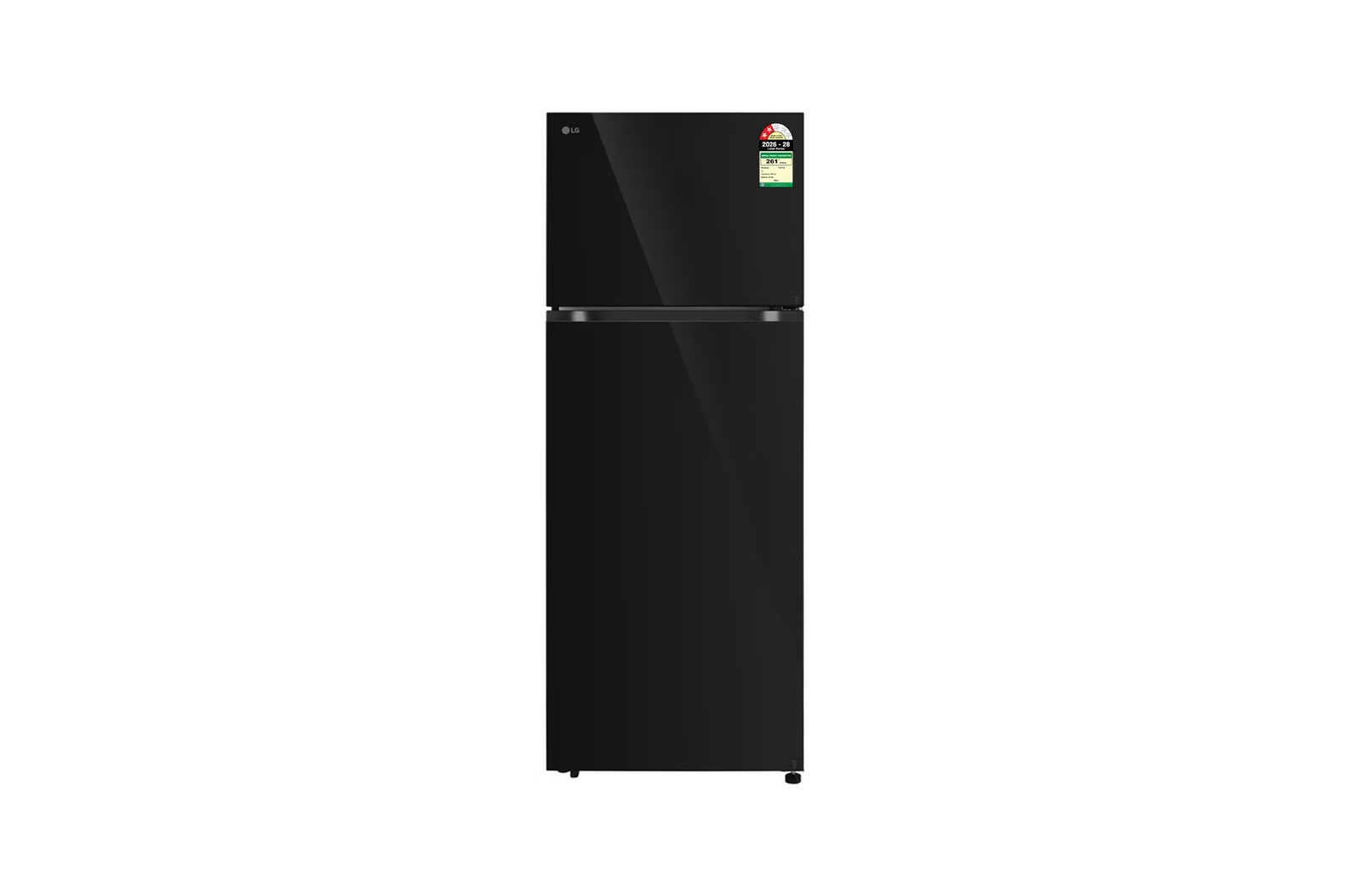 Front view of LG 466L Double Door Refrigerator, Wifi Convertible, Door Cooling+™, Black Mirror Finish, 2 Star GLT4626TEBM