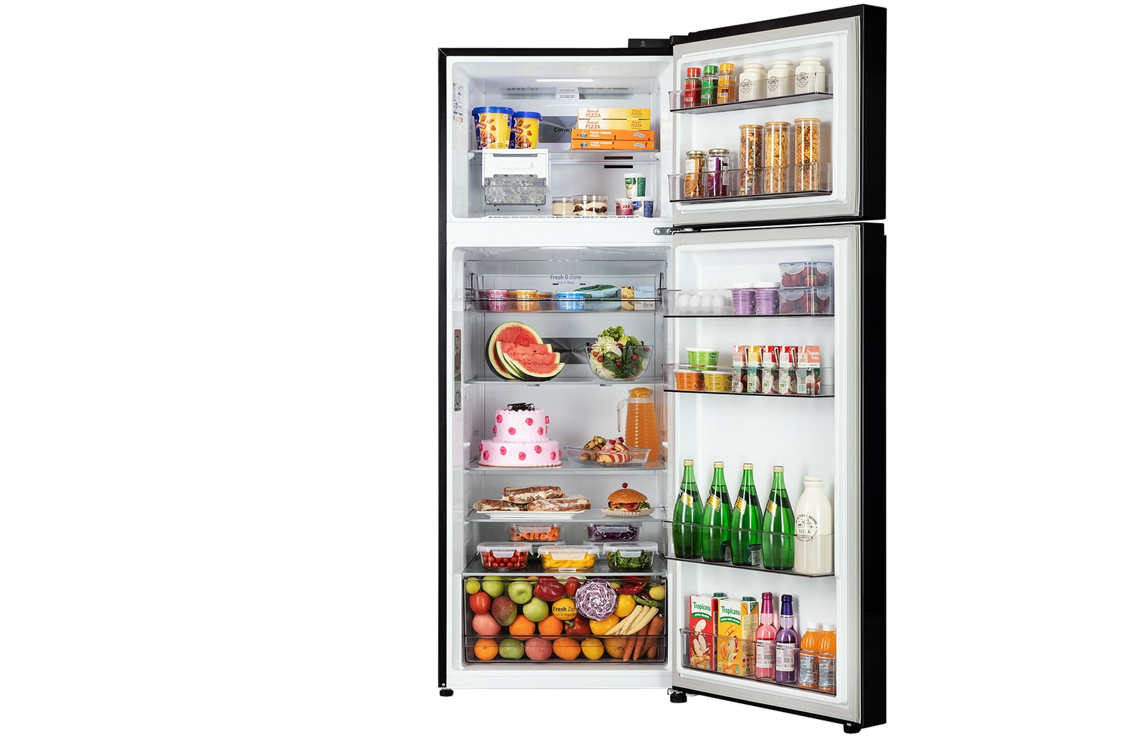 LG 466L Double Door Refrigerator, Wifi Convertible, Door Cooling+™, Black Mirror Finish, 2 Star, GL-T492EBMY, Door Open