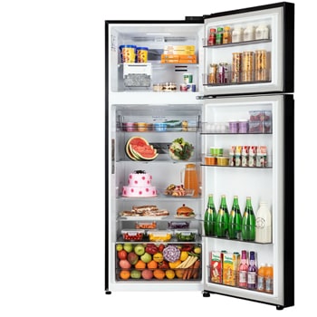 LG 466L Double Door Refrigerator, Wifi Convertible, Door Cooling+™, Black Mirror Finish, 2 Star, GL-T492EBMY, Door Open