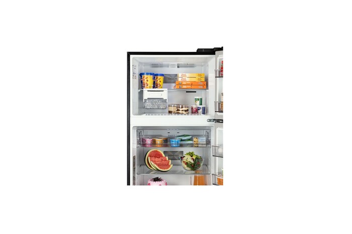 LG 466L Double Door Refrigerator, Smart Inverter Compressor, Wi-Fi, Door Cooling™, Ebony Sheen Finish, 2-Star, GL-T492MESY, Door Open