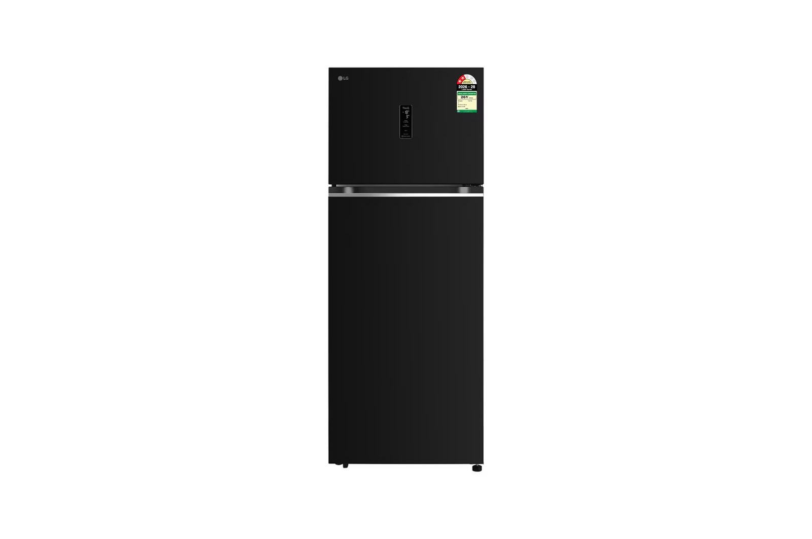 Front view of LG 466L Double Door Refrigerator, Smart Inverter Compressor, Wi-Fi, Door Cooling™, Ebony Sheen Finish, 2-Star GLT4626TMES