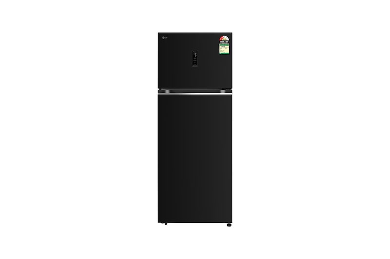 Front view of LG 466L Double Door Refrigerator, Smart Inverter Compressor, Wi-Fi, Door Cooling™, Ebony Sheen Finish, 2-Star GLT4626TMES