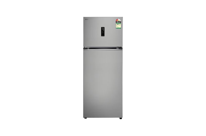 Front view of LG 466L 2-Star Double Door Refrigerator with Smart Inverter Compressor, Door Cooling™ in Shiny Steel Finish GLT4626TMPZ