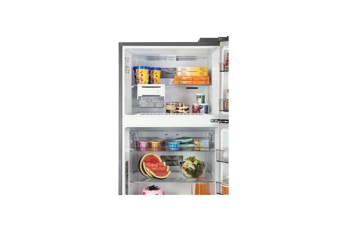 LG 466L 2-Star Double Door Refrigerator with Smart Inverter Compressor, Door Cooling™ in Shiny Steel Finish, GL-T492MPZY, Door Open