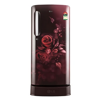 Front view of LG 185L Single Door Refrigerator, Smart Inverter Compressor, Base Stand Drawer, Scarlet Euphoria Finish, 5 Star GL-D201ASEU