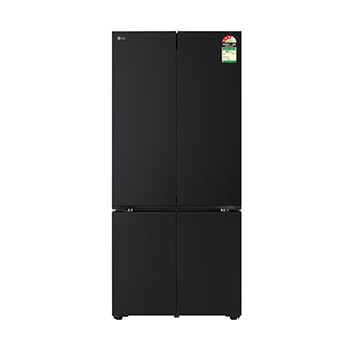 Front view of LG 610L French Door Refrigerator, Fresh Converter+, Wi-Fi Convertible, DoorCooling+ Black Glass Finish, 3 Star GV-B25FFGMB