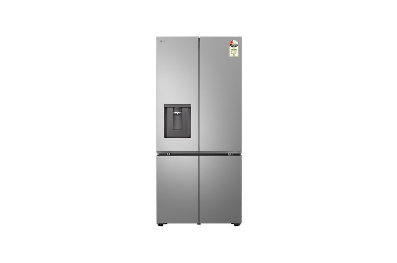 Front view of LG 604L French Door Refrigerator, Water Dispenser, Fresh Converter+,  DoorCooling+™, Prime Silver Finish, 2 Star GV-F25FFLJB