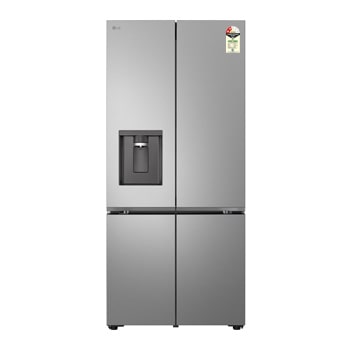 Front view of LG 604L French Door Refrigerator, Water Dispenser, Fresh Converter+,  DoorCooling+™, Prime Silver Finish, 2 Star GV-F25FFLJB