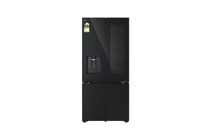 LG GV-K25FFGFB 610L French Door Refrigerator with Black Glass Front View in India							