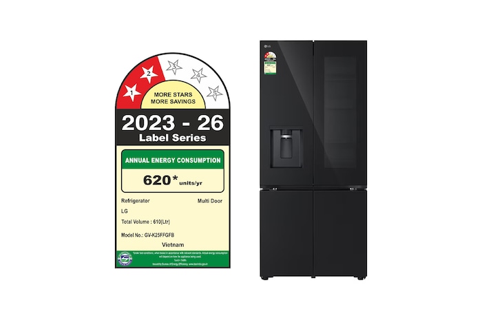 LG GV-K25FFGFB 610L French Door Refrigerator with Wifi-Convertible in Black Glass Front View with Door Open in India