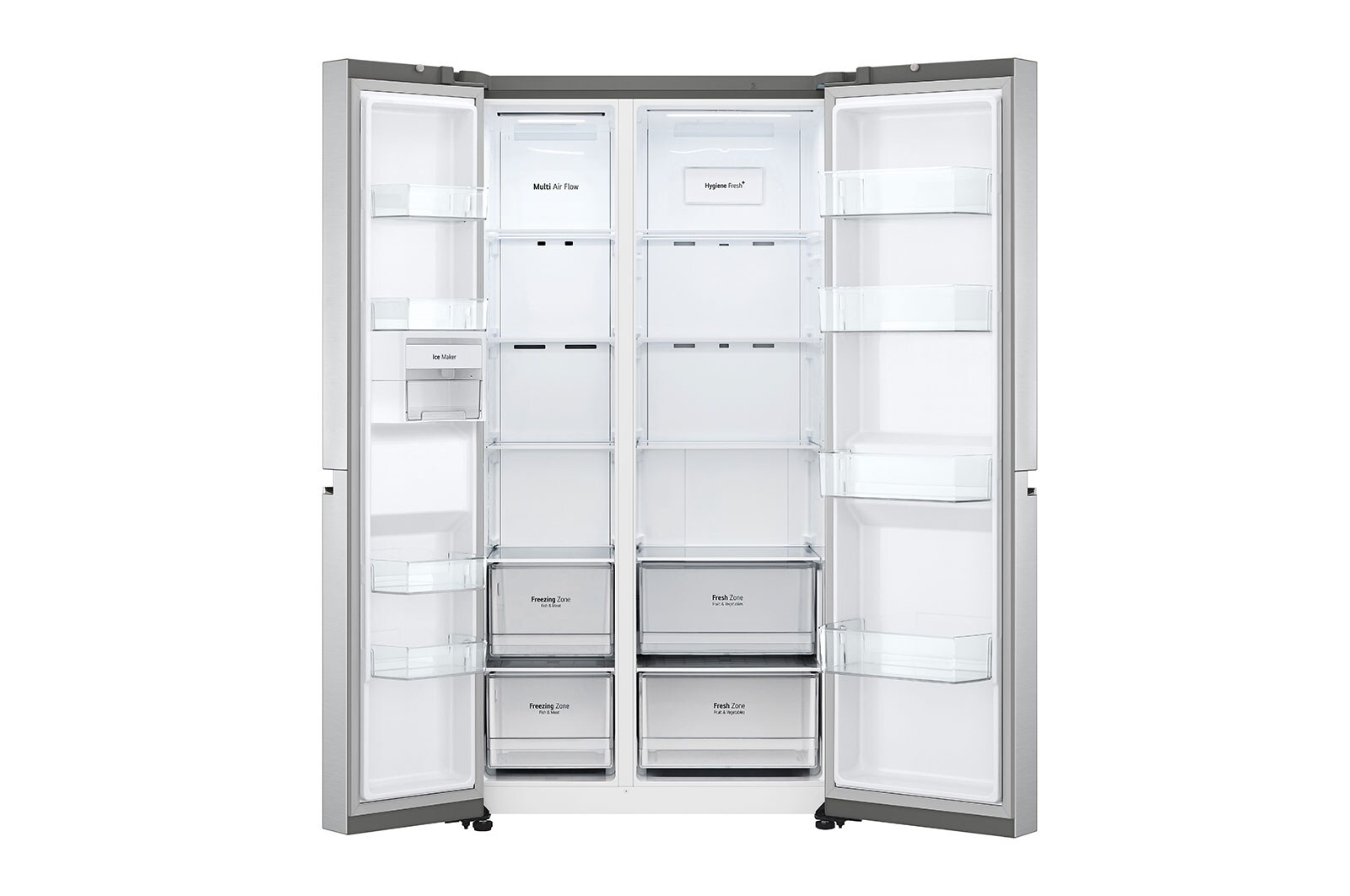 LG 833L, Side by Side Refrigerator with Smart Inverter Compressor, Hygiene Fresh+™, Door Cooling+™, Smart ThinQ™, Brushed Steel Finish, GC-B307SSVL