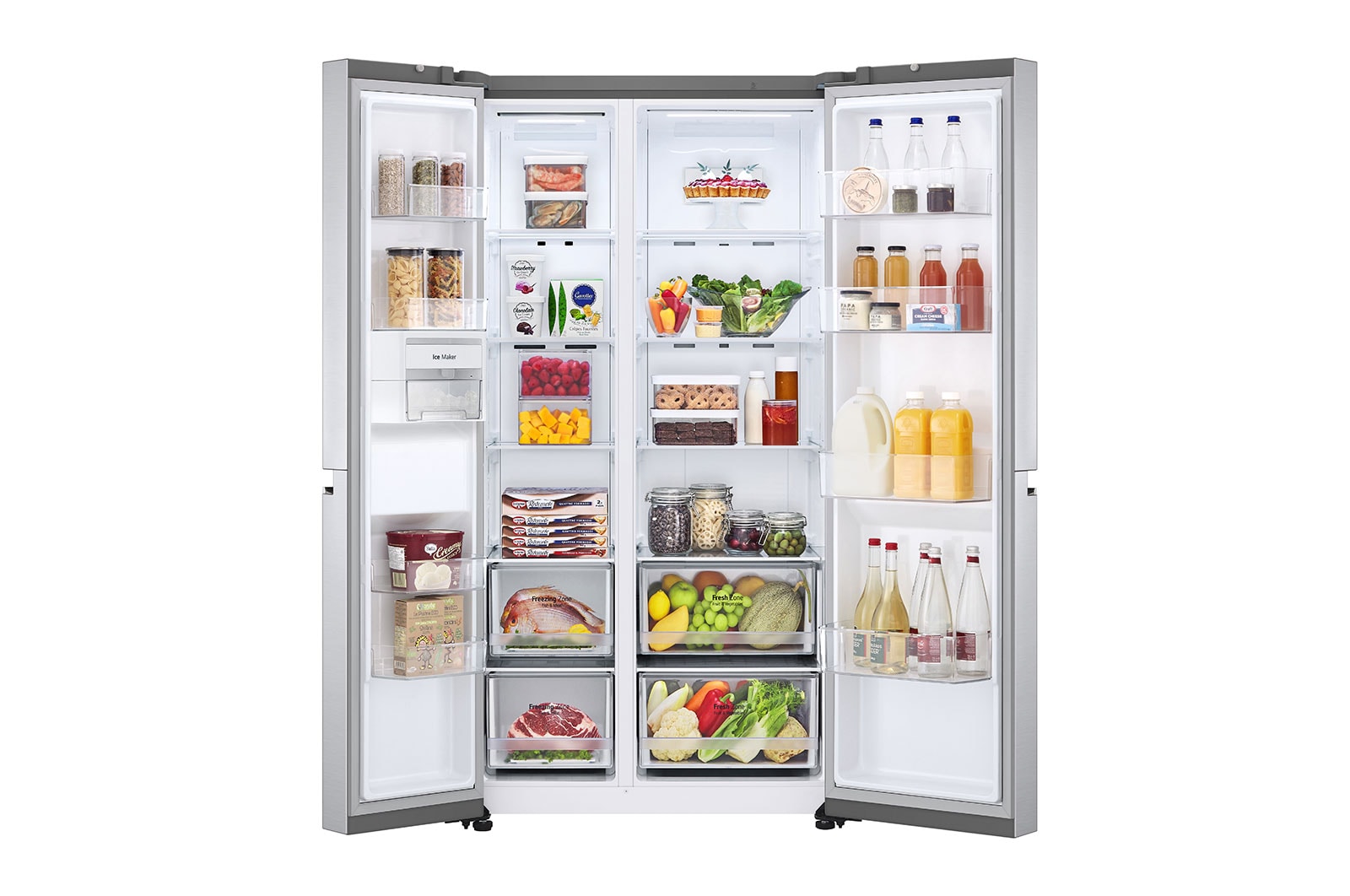 LG 833L, Side by Side Refrigerator with Smart Inverter Compressor, Hygiene Fresh+™, Door Cooling+™, Smart ThinQ™, Brushed Steel Finish, GC-B307SSVL