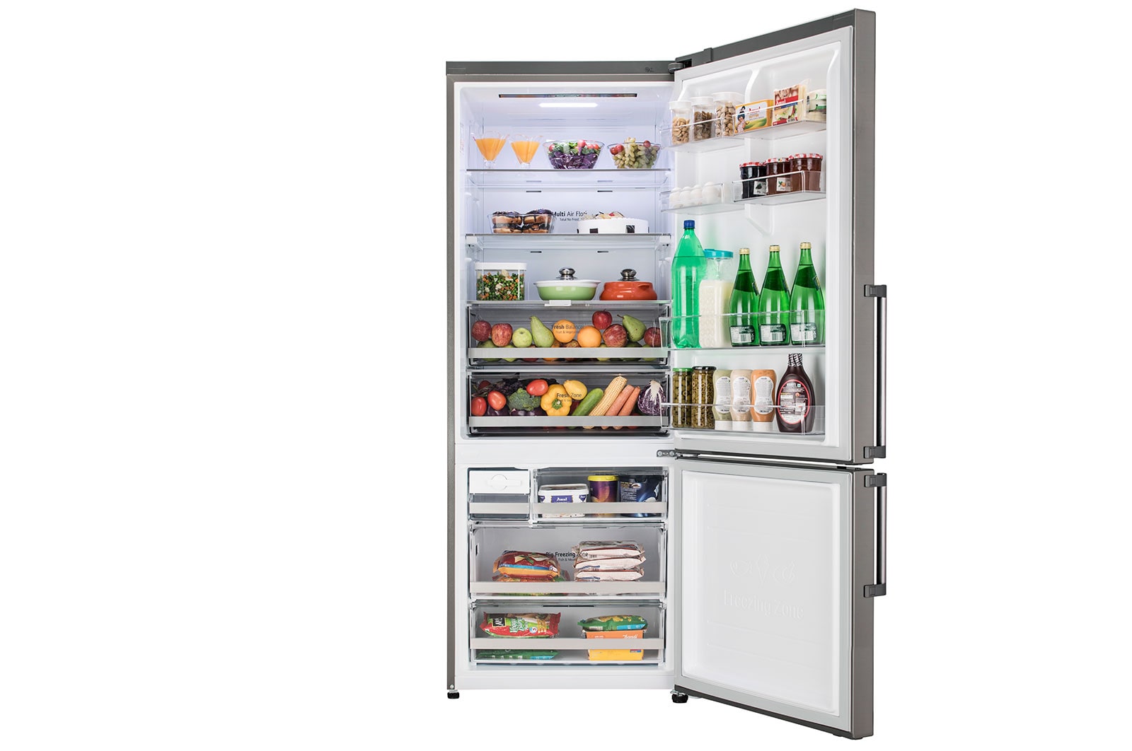 LG 494L, 2 Star, Bottom Freezer, Inverter Linear Compressor, Shiny Steel Finish, Double Door Refrigerator, GC-B569BLCF