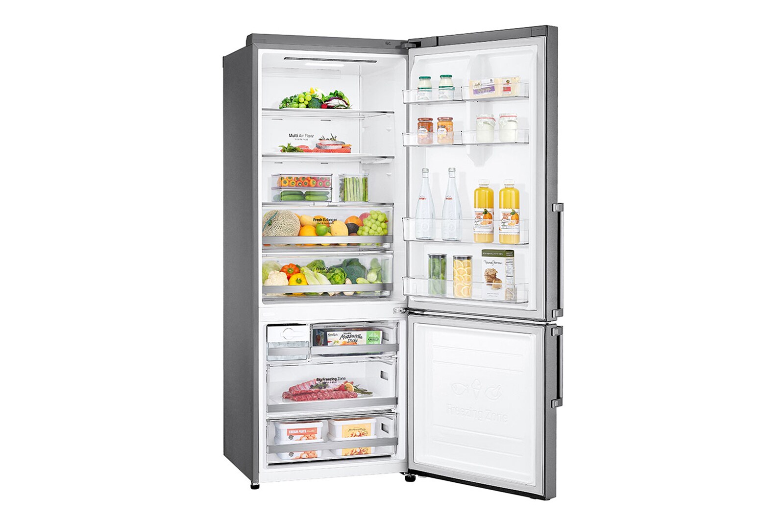 LG 494L, 2 Star, Bottom Freezer, Inverter Linear Compressor, Shiny Steel Finish, Double Door Refrigerator, GC-B569BLCF