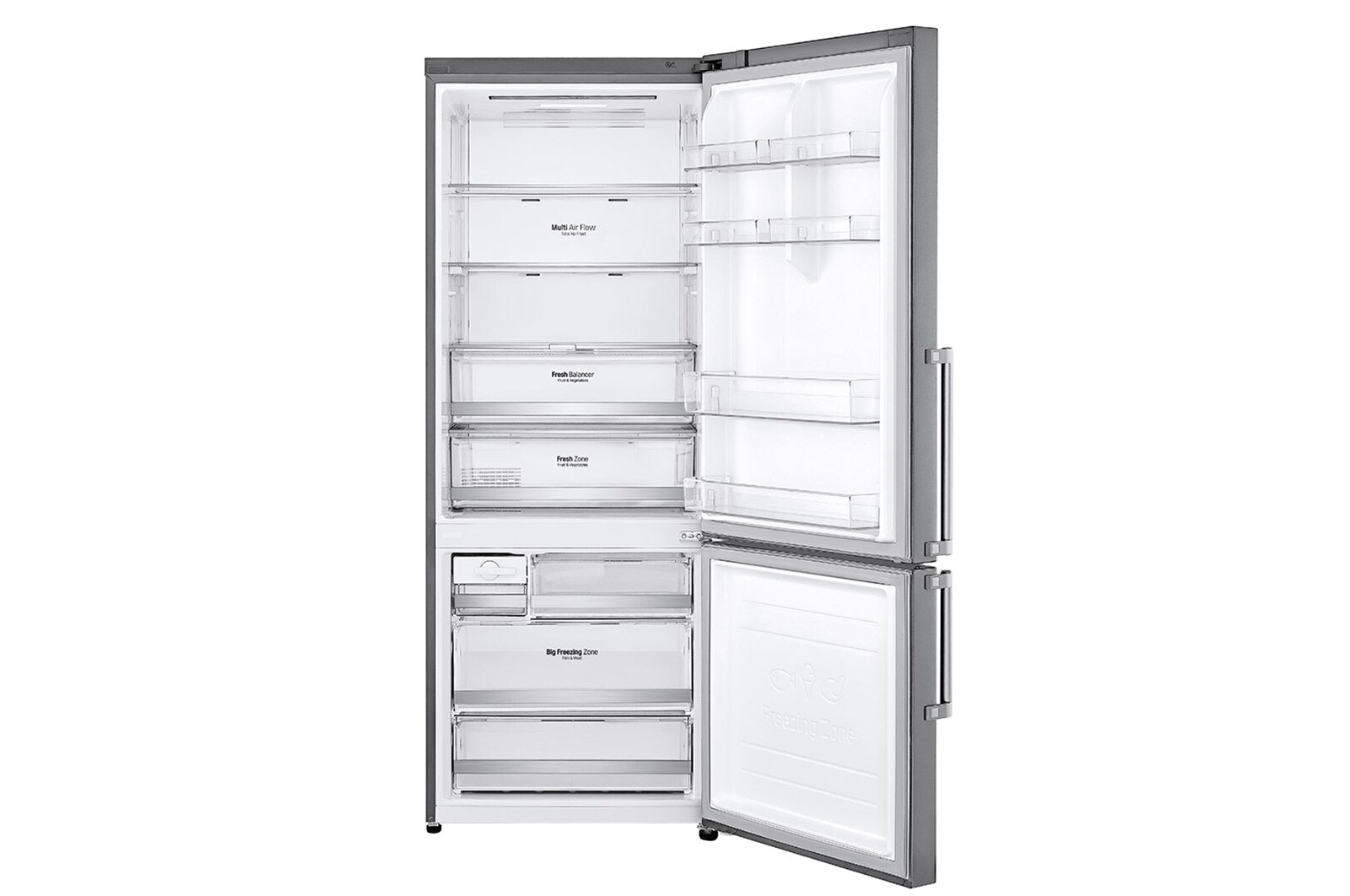 LG 494L, 2 Star, Bottom Freezer, Inverter Linear Compressor, Shiny Steel Finish, Double Door Refrigerator, GC-B569BLCF