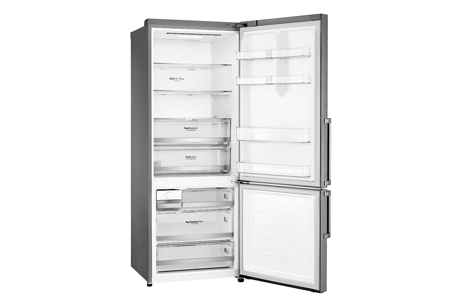 LG 494L, 2 Star, Bottom Freezer, Inverter Linear Compressor, Shiny Steel Finish, Double Door Refrigerator, GC-B569BLCF