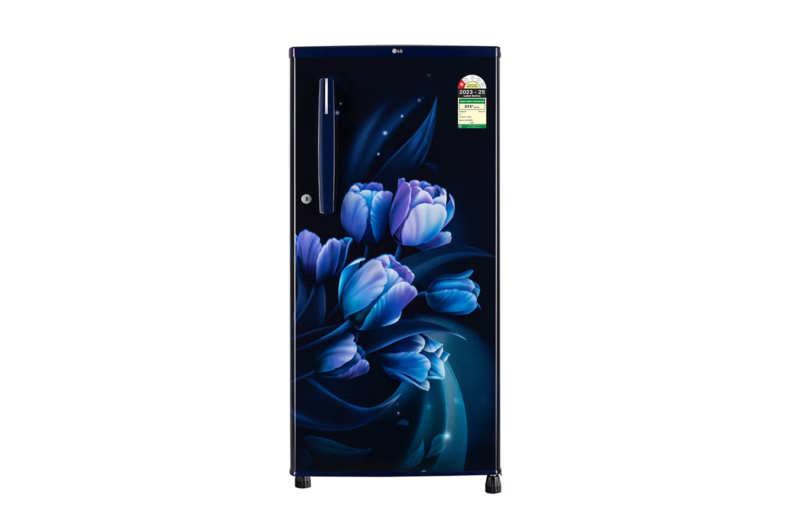 Front view of LG 185L Single Door Refrigerator, Anti-Bacterial Gasket, Toughened Glass Shelves, Blue Tulip, 1 Star GL-B199OBTB