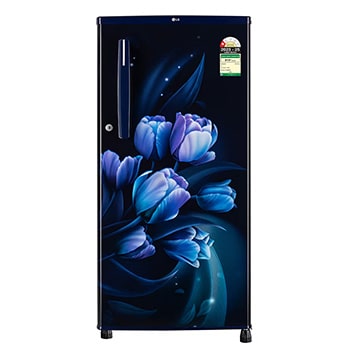 Front view of LG 185L Single Door Refrigerator, Anti-Bacterial Gasket, Toughened Glass Shelves, Blue Tulip, 1 Star GL-B199OBTB