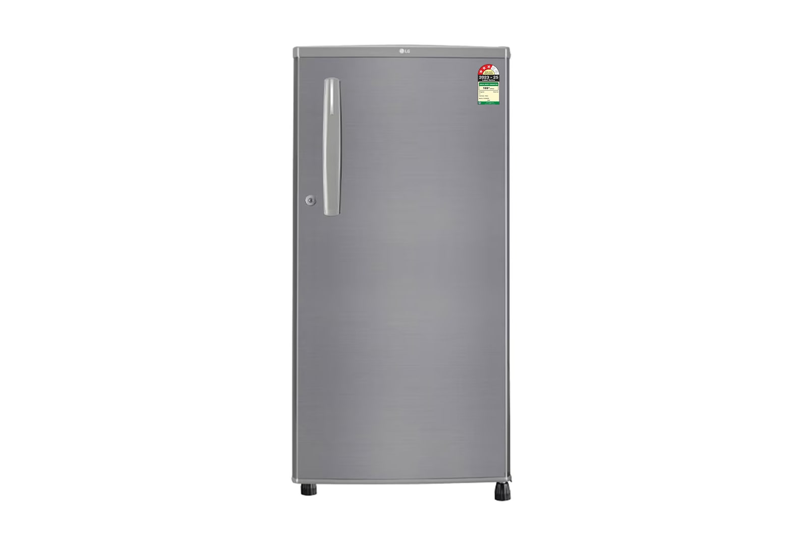 Front view of LG 185L, 3 Star, Shiny Steel Finish, Direct Cool Single Door Refrigerator GL-B199OPZD